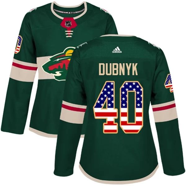 Damen Minnesota Wild Trikot Devan Dubnyk 40 Grün USA Flag Fashion Authentic